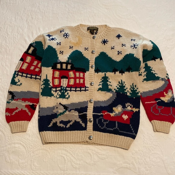 Vintage Eddie Bauer Christmas/Winter Scene Sweater - Picture 1 of 10